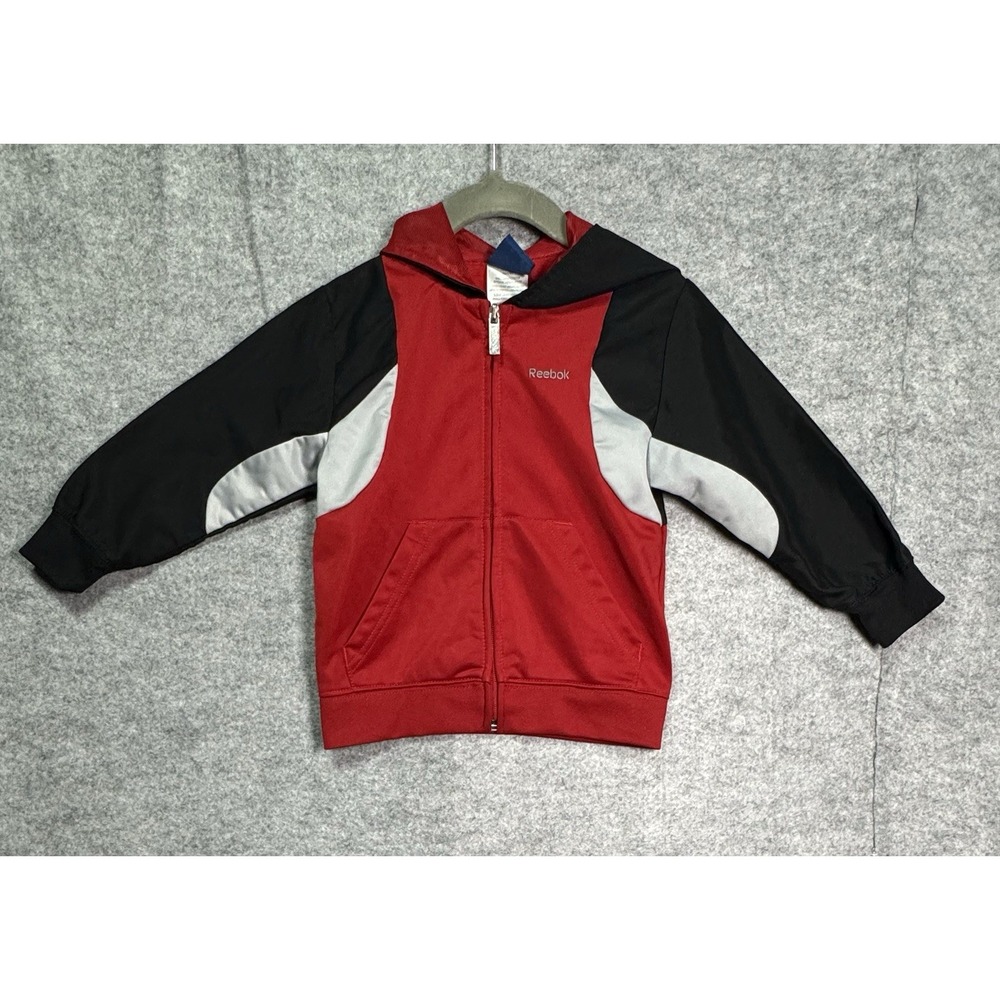 Reebok 24m Toddler Boy Jacket Red, Black, Gray Colorblock Hoodie Zip Y2K 2000s